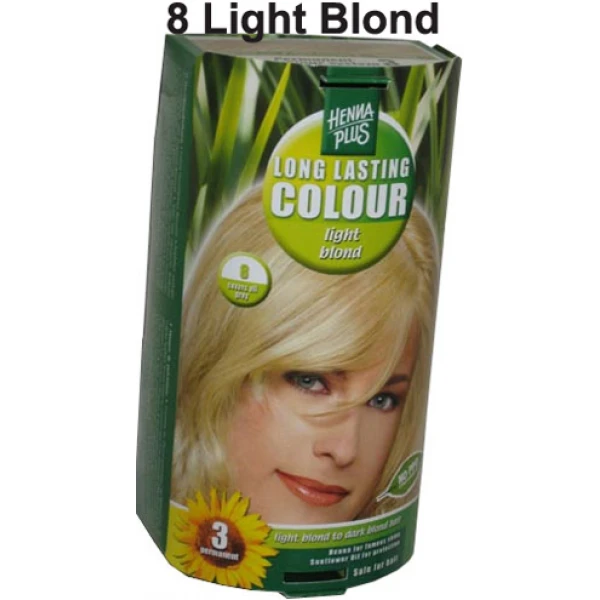 Vopsea de par femei permanenta - 8  Light Blond Hennaplus